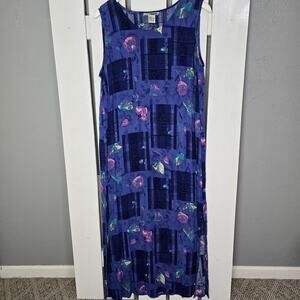C.M Shapes Purple Floral Patchwork‎ Sleeveless VTG Maxi Dress 14 Large Cottage